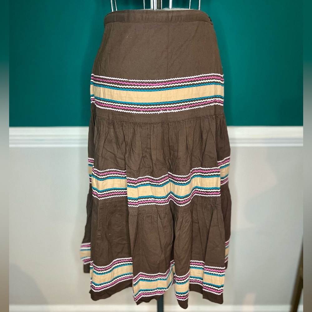 Brown ruffled tiered Skirt with Multicolor Stripes